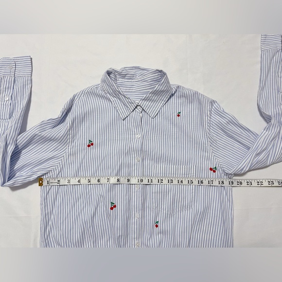 Sundry Cherry Striped Tie-Hem Shirt - Picture 6 of 11